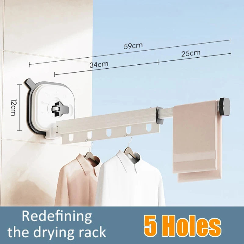 Folding Clothes Hanger Indoor Retractable Cloth Drying Rack Space Saving Home Laundry Clothesline Wall Mount Clothing Rack