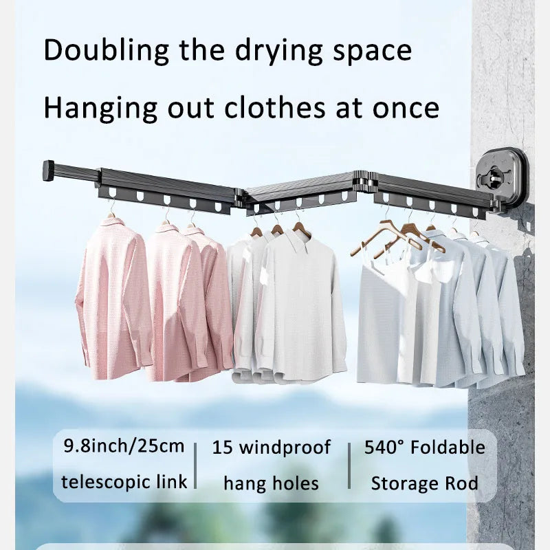 Folding Clothes Hanger Indoor Retractable Cloth Drying Rack Space Saving Home Laundry Clothesline Wall Mount Clothing Rack
