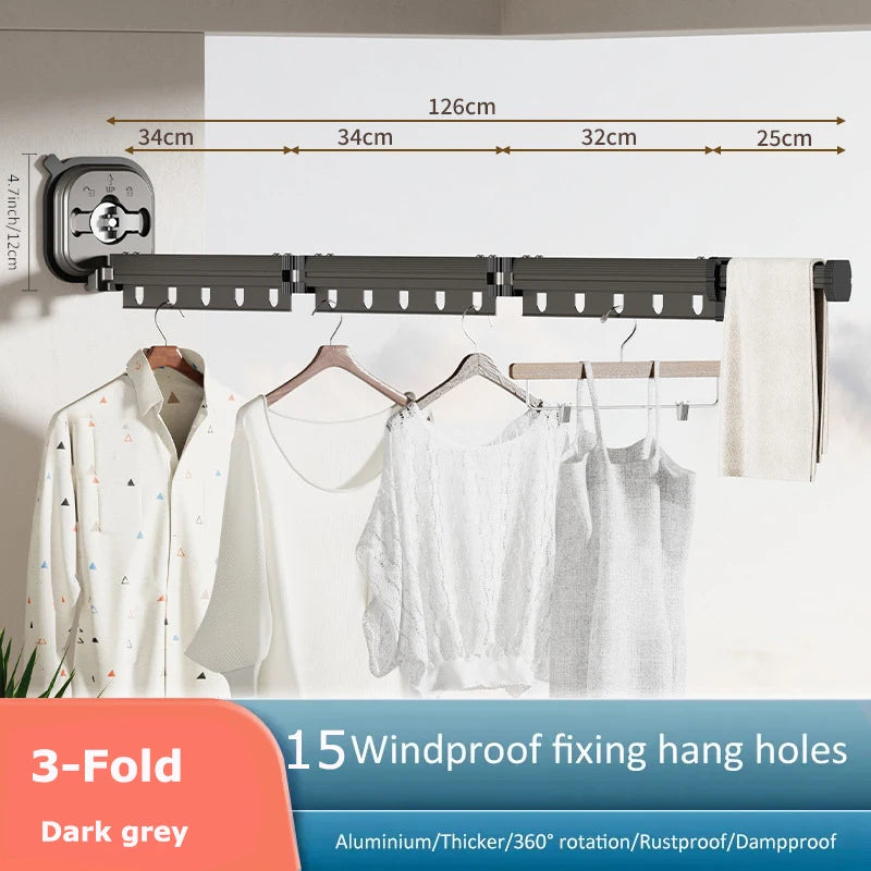 Folding Clothes Hanger Indoor Retractable Cloth Drying Rack Space Saving Home Laundry Clothesline Wall Mount Clothing Rack