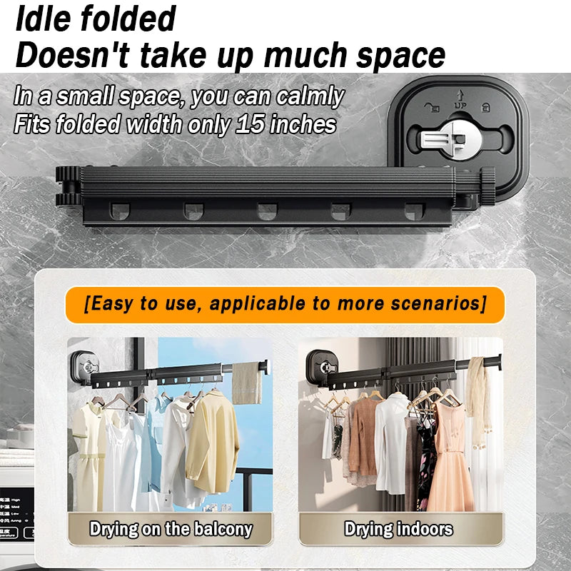 Folding Clothes Hanger Indoor Retractable Cloth Drying Rack Space Saving Home Laundry Clothesline Wall Mount Clothing Rack