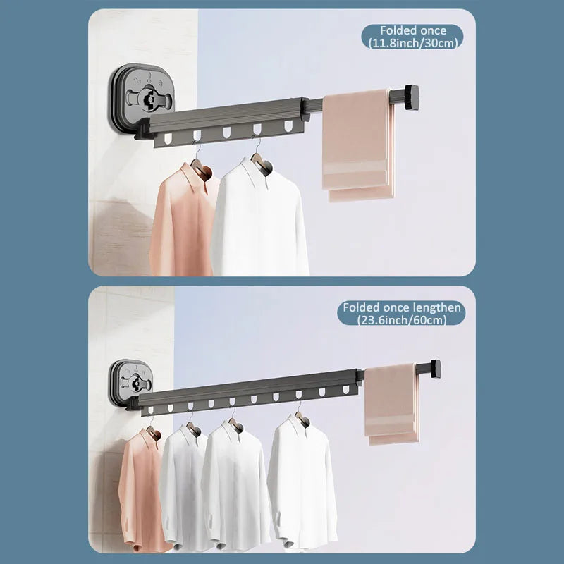 Folding Clothes Hanger Indoor Retractable Cloth Drying Rack Space Saving Home Laundry Clothesline Wall Mount Clothing Rack