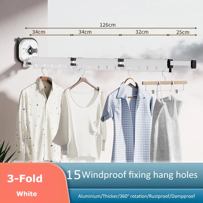 Folding Clothes Hanger Indoor Retractable Cloth Drying Rack Space Saving Home Laundry Clothesline Wall Mount Clothing Rack