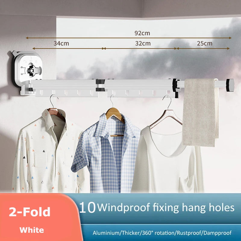 Folding Clothes Hanger Indoor Retractable Cloth Drying Rack Space Saving Home Laundry Clothesline Wall Mount Clothing Rack