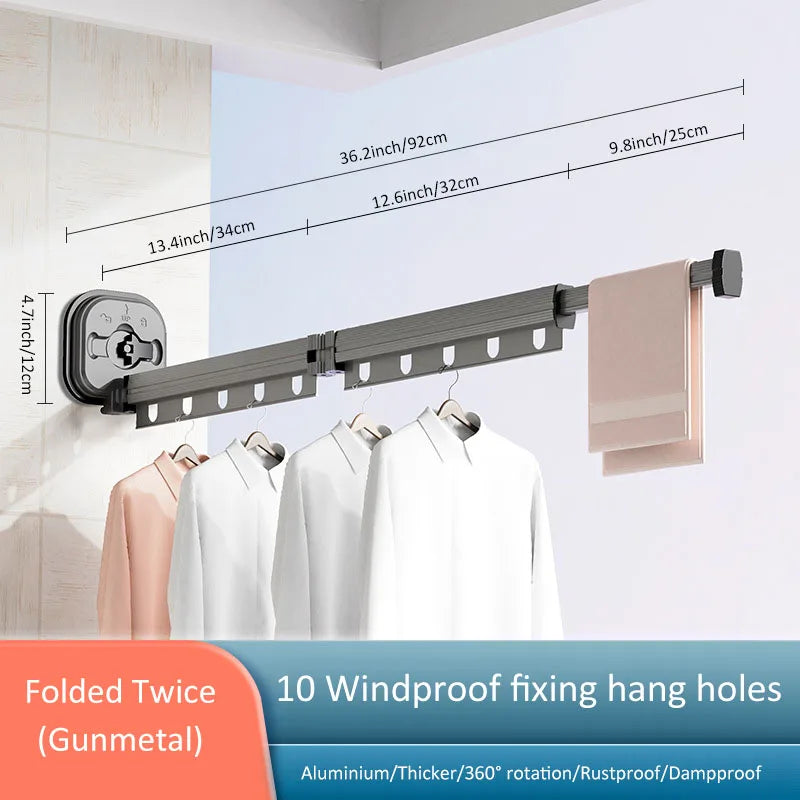 Folding Clothes Hanger Indoor Retractable Cloth Drying Rack Space Saving Home Laundry Clothesline Wall Mount Clothing Rack