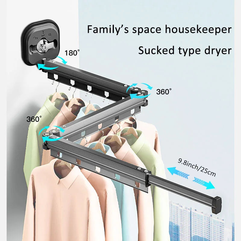 Folding Clothes Hanger Indoor Retractable Cloth Drying Rack Space Saving Home Laundry Clothesline Wall Mount Clothing Rack