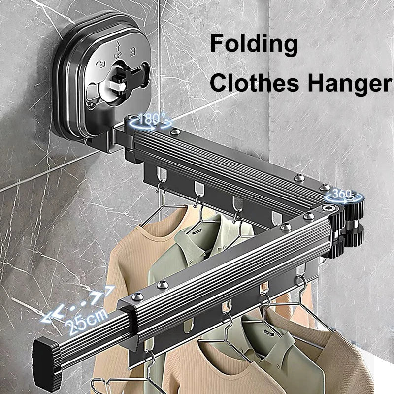 Folding Clothes Hanger Indoor Retractable Cloth Drying Rack Space Saving Home Laundry Clothesline Wall Mount Clothing Rack
