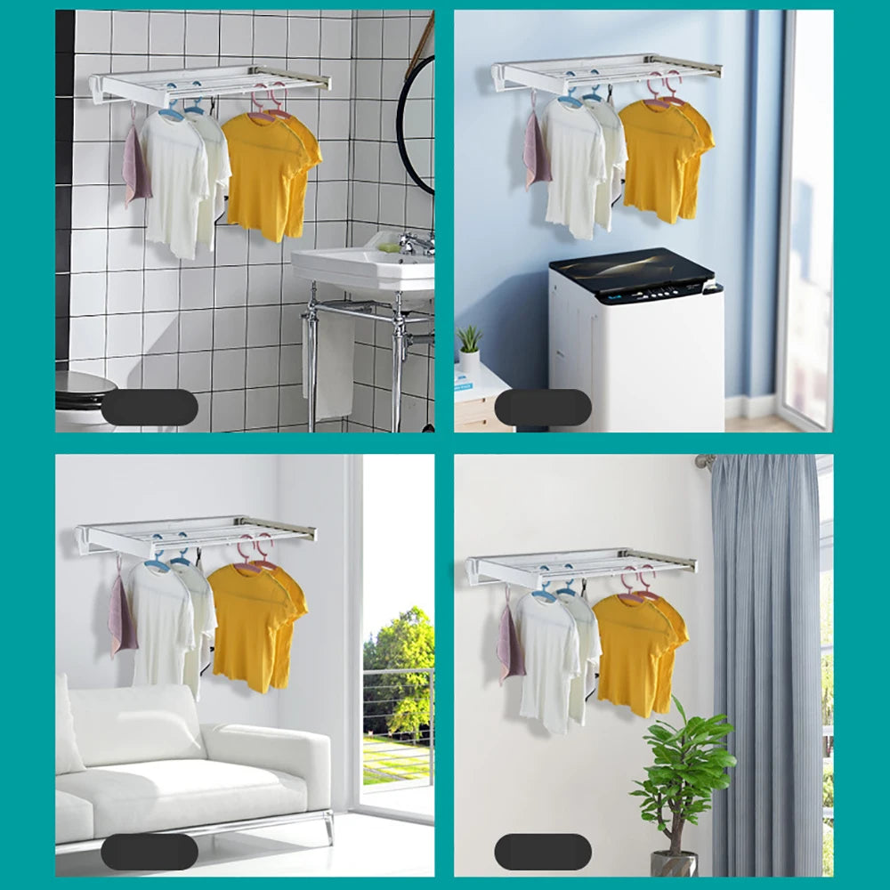 Wall-mounted Laundry Clothes Storage Drying Rack Retractable Invisible Folding Dryer Hanger White 7 Drying Rods