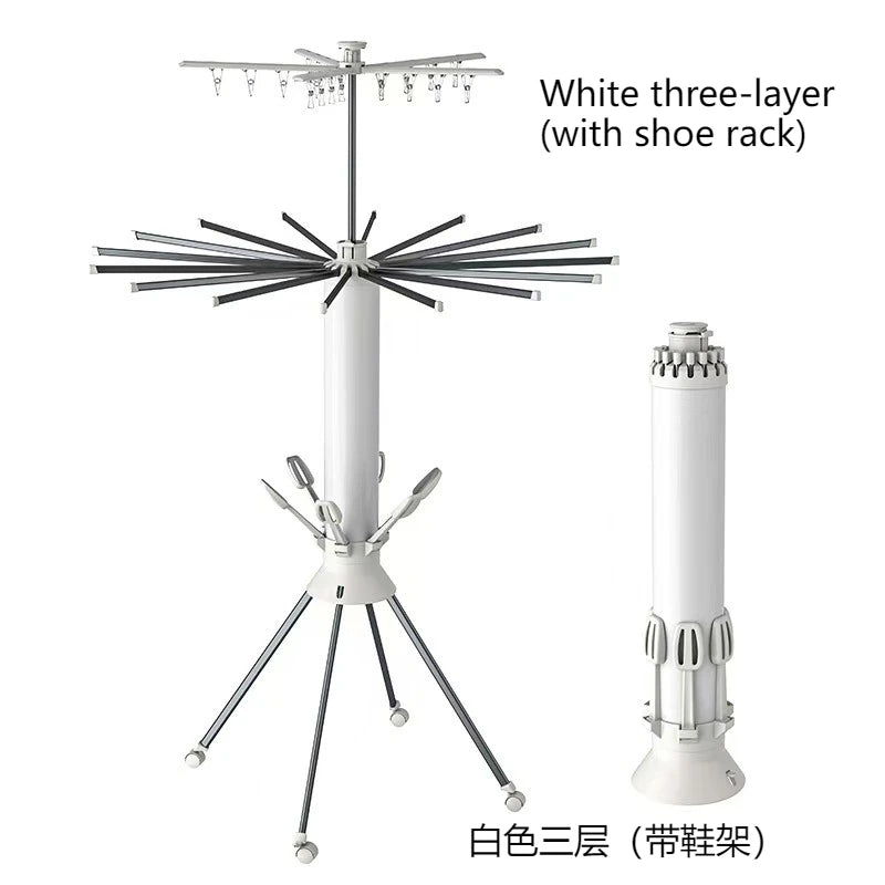 Balcony floor-to-ceiling octopus drying rack 360 ° rotating retractable folding octopus drying rack