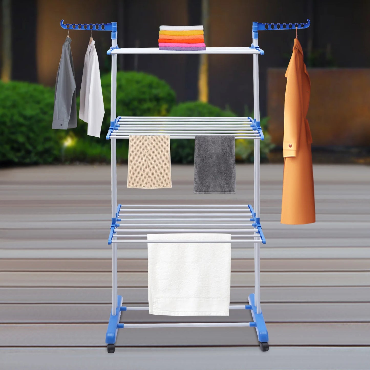 Foldable Clothes Drying Rack, Stainless Steel Garment Dryer Stand with 4-Tier Space & Side Wings, Space Saving Laundry Organizer