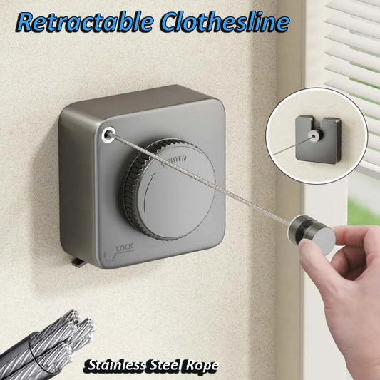 Retractable Clothesline Indoor Retracting Clothes Drying Laundry Line Wall Mounted Non-Sagging Outdoor Clothes Hanger Line