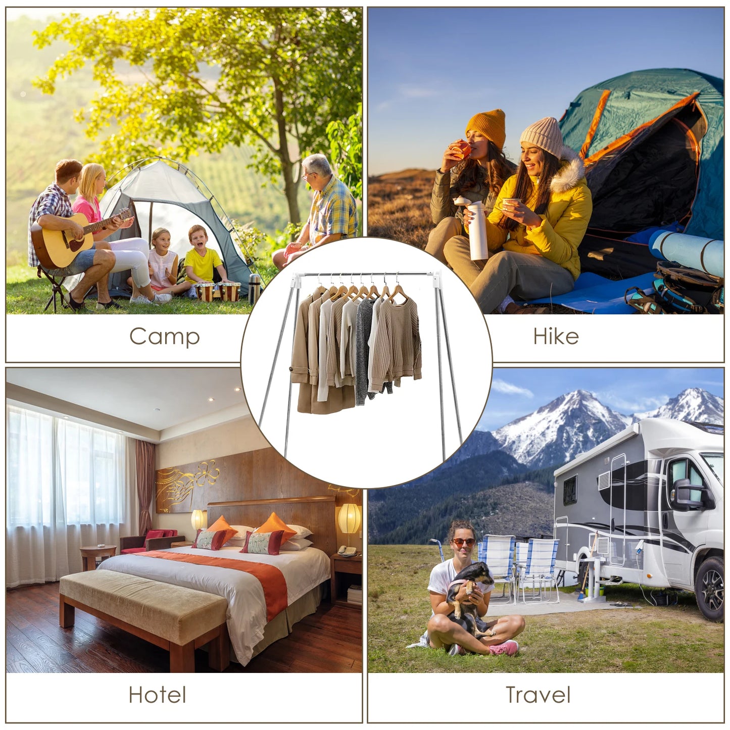 Collapsible Floor Stand Clothes Coat Hanger Stainless Steel Retractable Clothes Drying Rack for Home Dorm Camping Travel Outdoor