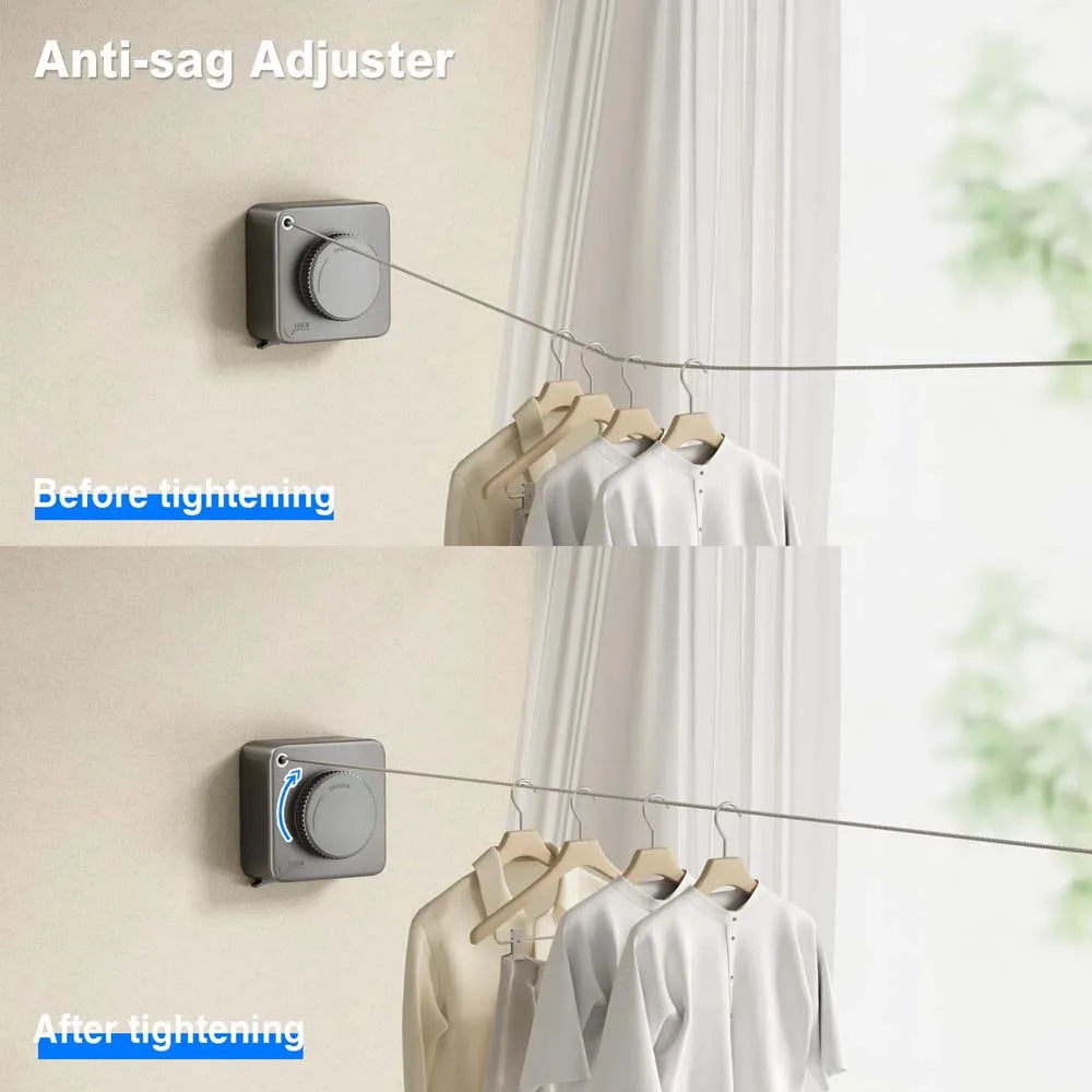 Retractable Clothesline Indoor Retracting Clothes Drying Laundry Line Wall Mounted Non-Sagging Outdoor Clothes Hanger Line