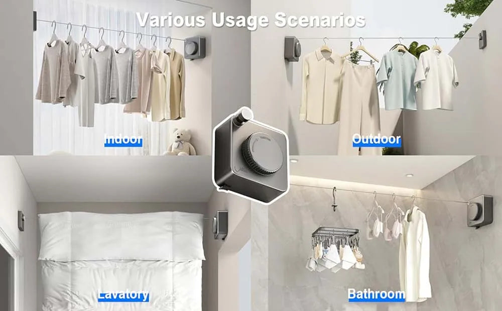 Retractable Clothesline Indoor Retracting Clothes Drying Laundry Line Wall Mounted Non-Sagging Outdoor Clothes Hanger Line