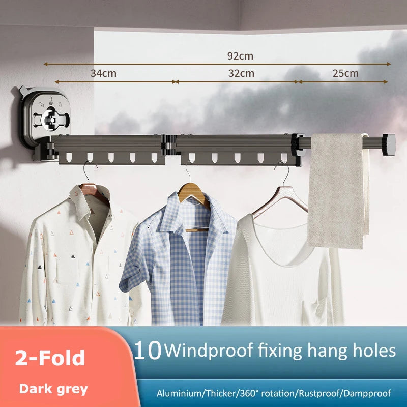 Folding Clothes Hanger Indoor Retractable Cloth Drying Rack Space Saving Home Laundry Clothesline Wall Mount Clothing Rack