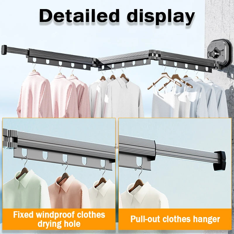 Folding Clothes Hanger Indoor Retractable Cloth Drying Rack Space Saving Home Laundry Clothesline Wall Mount Clothing Rack