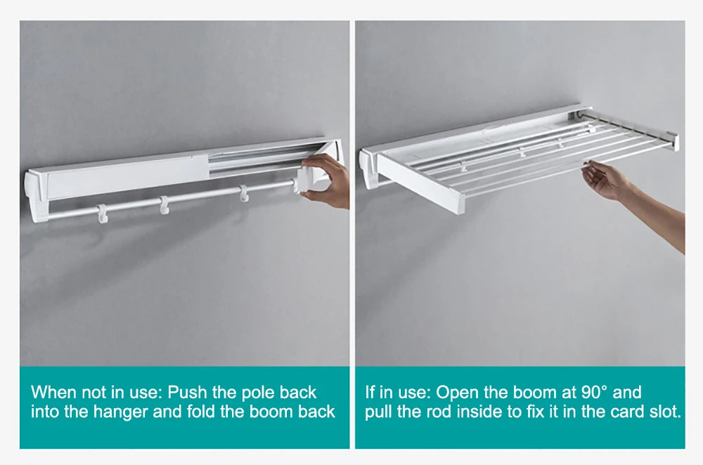 Wall-mounted Laundry Clothes Storage Drying Rack Retractable Invisible Folding Dryer Hanger White 7 Drying Rods