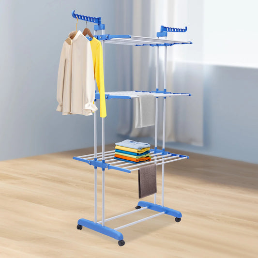 Foldable Clothes Drying Rack, Stainless Steel Garment Dryer Stand with 4-Tier Space & Side Wings, Space Saving Laundry Organizer