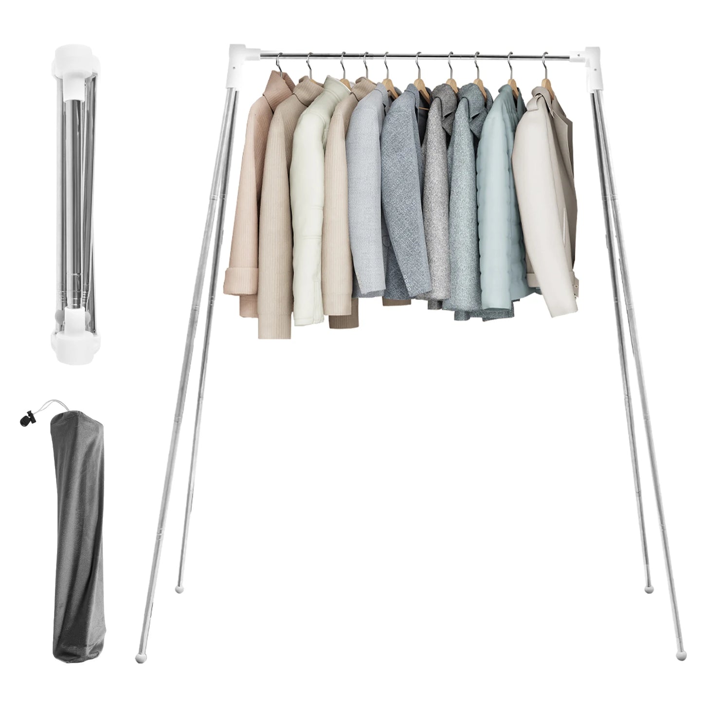 Collapsible Floor Stand Clothes Coat Hanger Stainless Steel Retractable Clothes Drying Rack for Home Dorm Camping Travel Outdoor