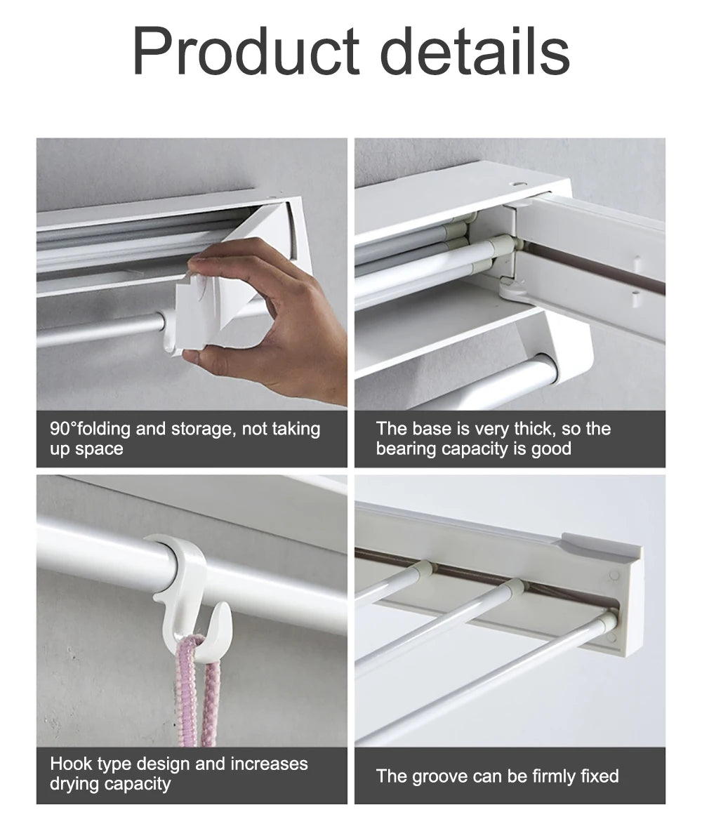 Wall-mounted Laundry Clothes Storage Drying Rack Retractable Invisible Folding Dryer Hanger White 7 Drying Rods