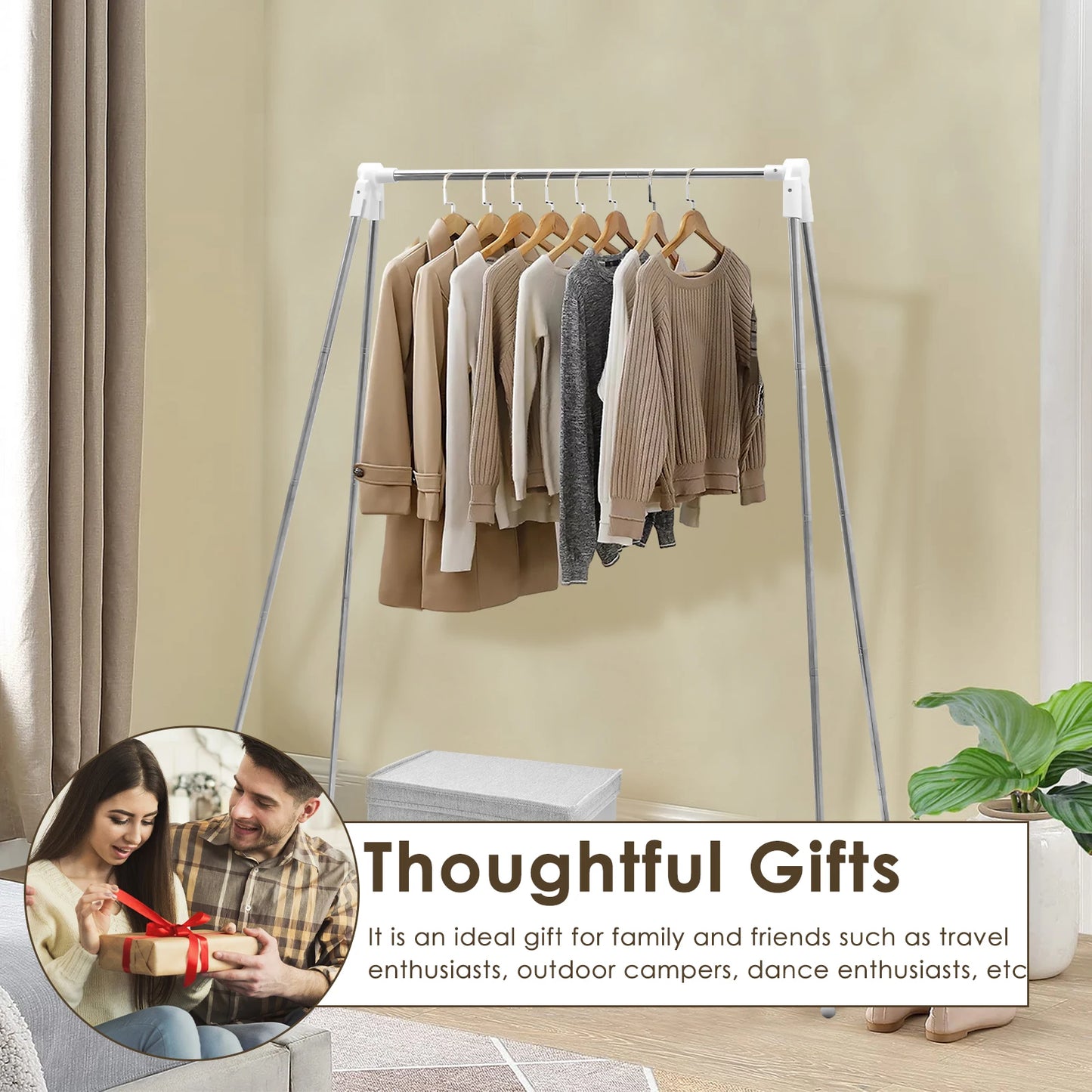 Collapsible Floor Stand Clothes Coat Hanger Stainless Steel Retractable Clothes Drying Rack for Home Dorm Camping Travel Outdoor