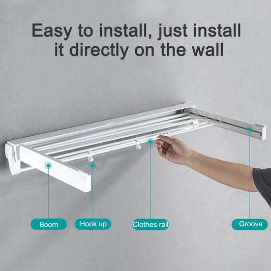 Wall-mounted Laundry Clothes Storage Drying Rack Retractable Invisible Folding Dryer Hanger White 7 Drying Rods