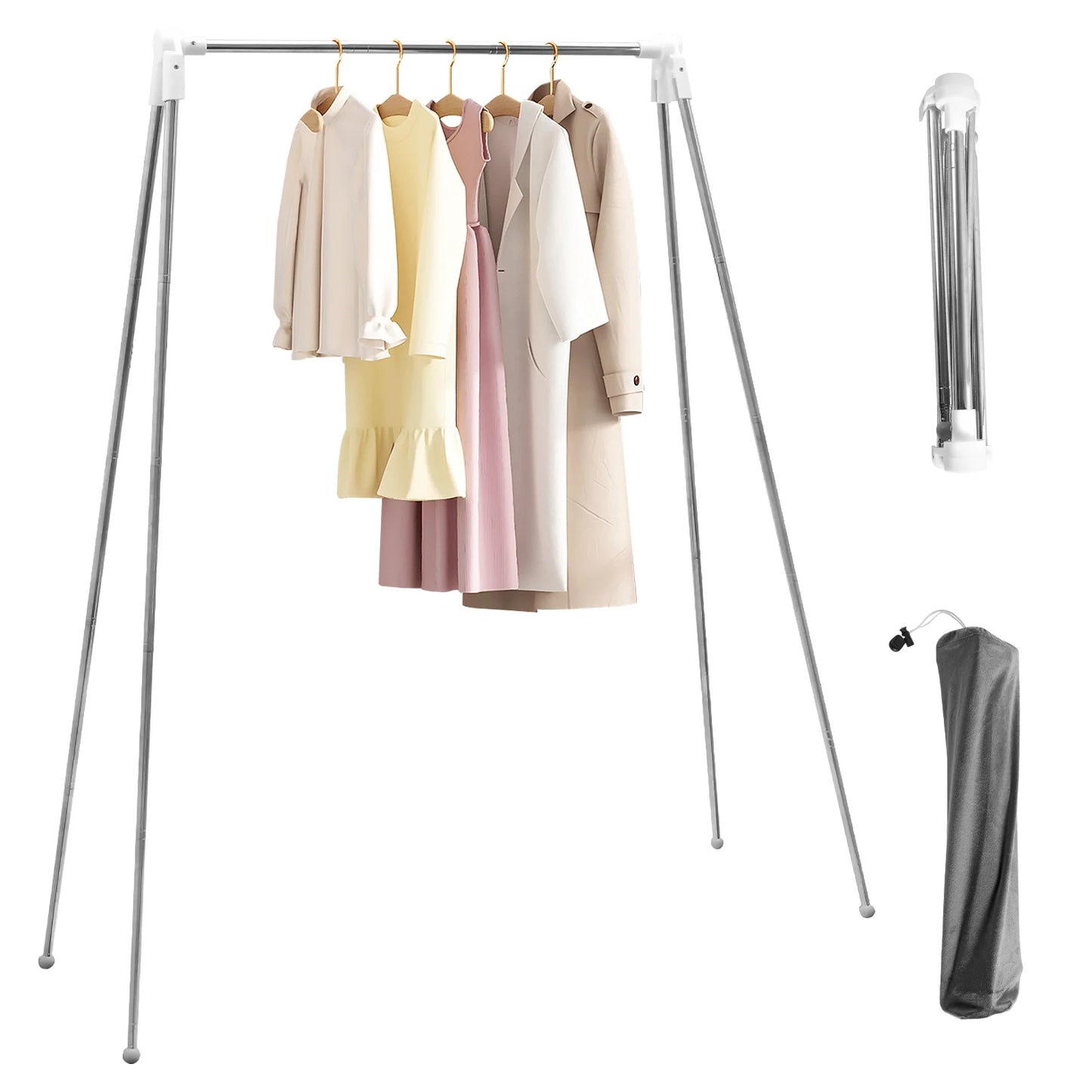 Collapsible Floor Stand Clothes Coat Hanger Stainless Steel Retractable Clothes Drying Rack for Home Dorm Camping Travel Outdoor