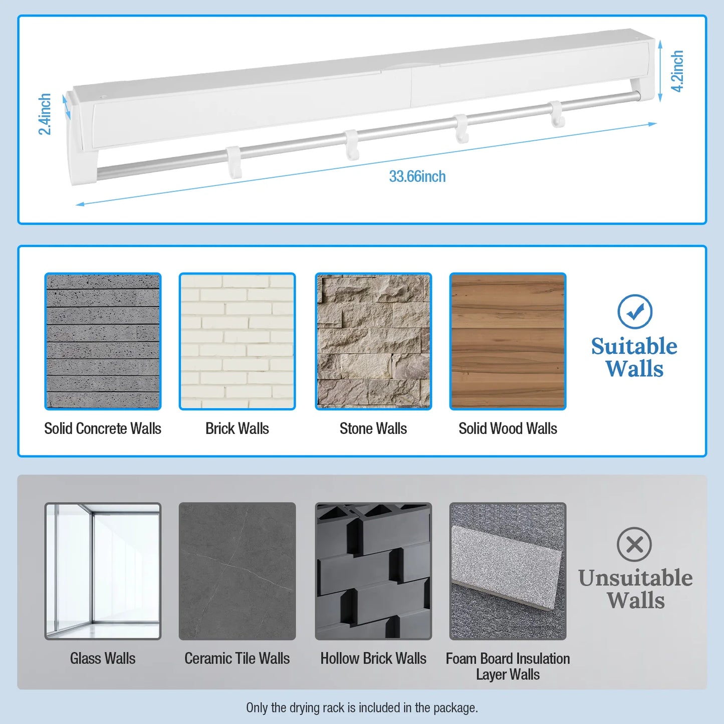 Wall-mounted Laundry Clothes Storage Drying Rack Retractable Invisible Folding Dryer Hanger White 7 Drying Rods