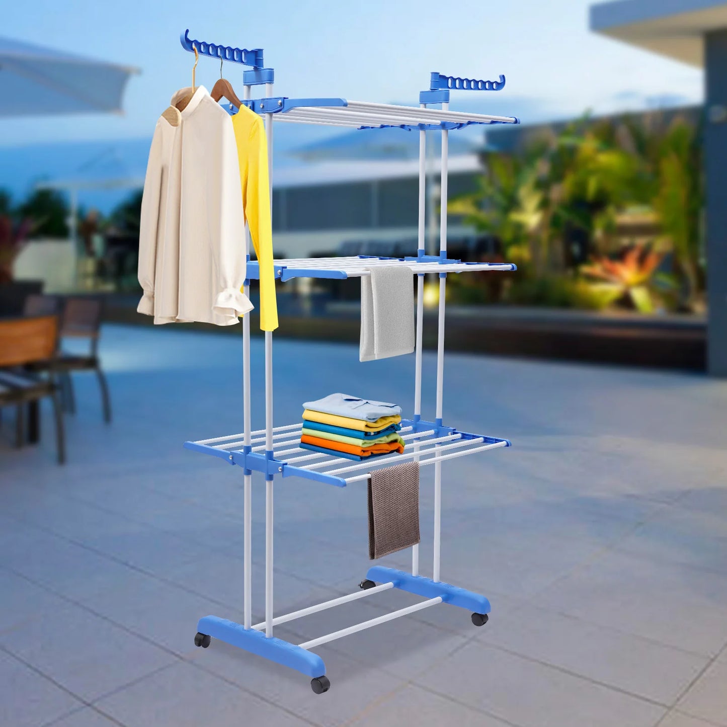 Foldable Clothes Drying Rack, Stainless Steel Garment Dryer Stand with 4-Tier Space & Side Wings, Space Saving Laundry Organizer