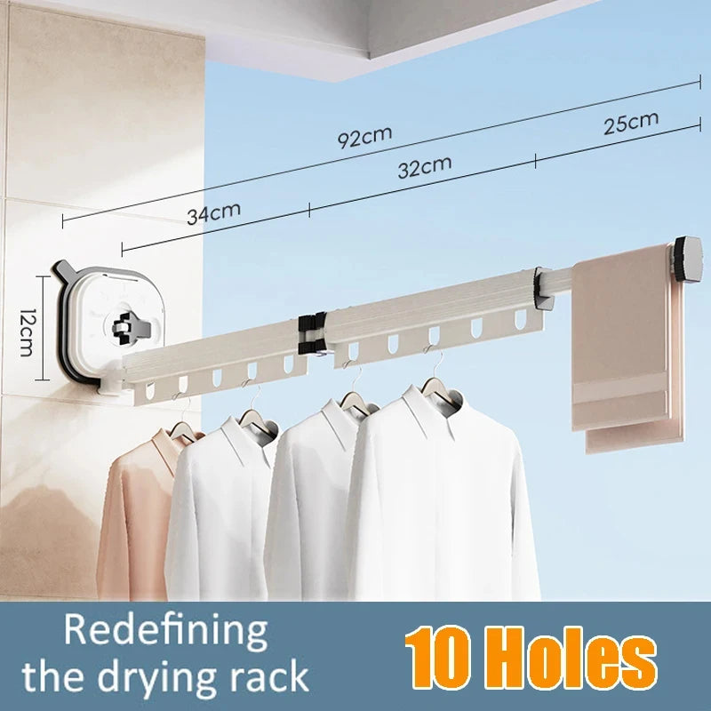 Folding Clothes Hanger Indoor Retractable Cloth Drying Rack Space Saving Home Laundry Clothesline Wall Mount Clothing Rack