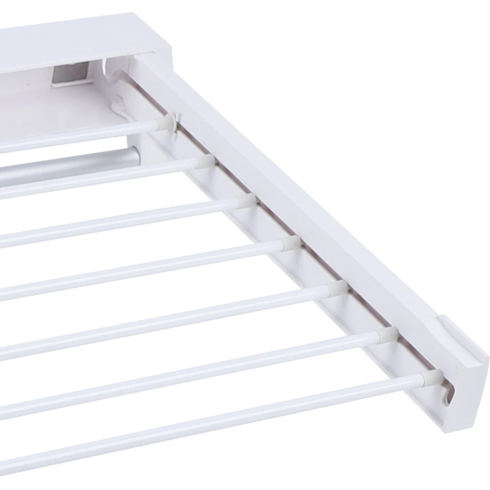 Wall-mounted Laundry Clothes Storage Drying Rack Retractable Invisible Folding Dryer Hanger White 7 Drying Rods