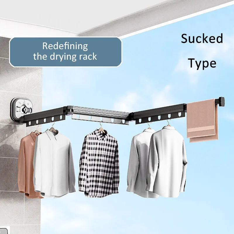 Folding Clothes Hanger Indoor Retractable Cloth Drying Rack Space Saving Home Laundry Clothesline Wall Mount Clothing Rack
