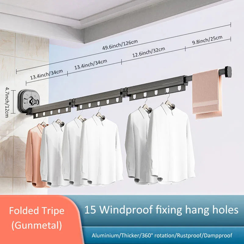 Folding Clothes Hanger Indoor Retractable Cloth Drying Rack Space Saving Home Laundry Clothesline Wall Mount Clothing Rack