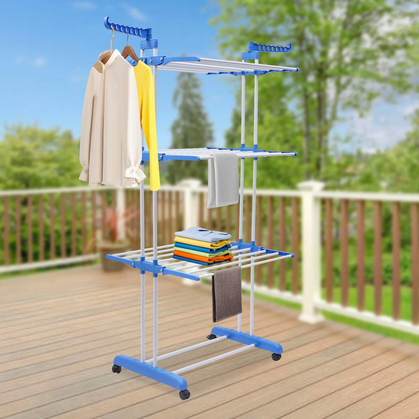 Foldable Clothes Drying Rack, Stainless Steel Garment Dryer Stand with 4-Tier Space & Side Wings, Space Saving Laundry Organizer
