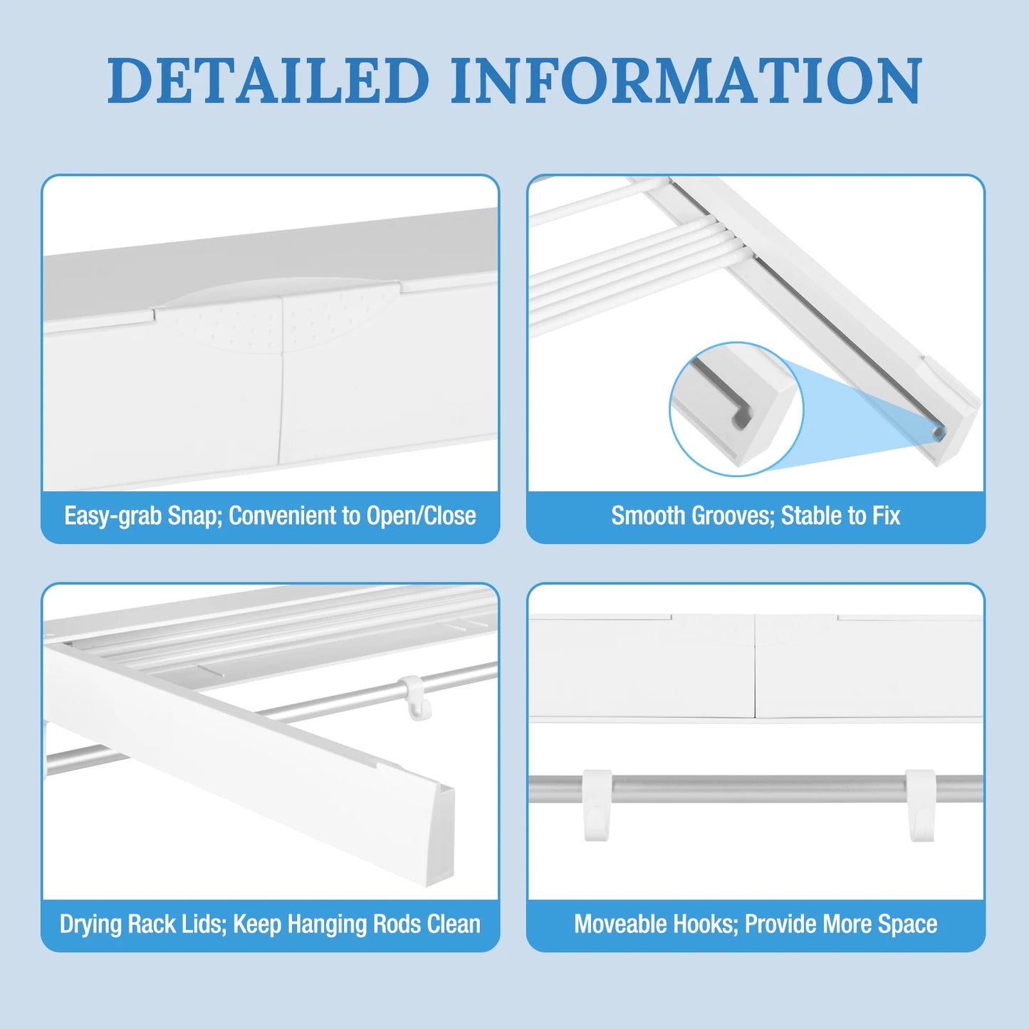 Wall-mounted Laundry Clothes Storage Drying Rack Retractable Invisible Folding Dryer Hanger White 7 Drying Rods