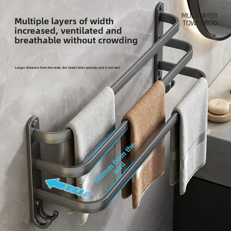 Bathroom space aluminum non-perforated wall-mounted shelves Towel racks Kitchen and bathroom pendants single-rod hanging rails