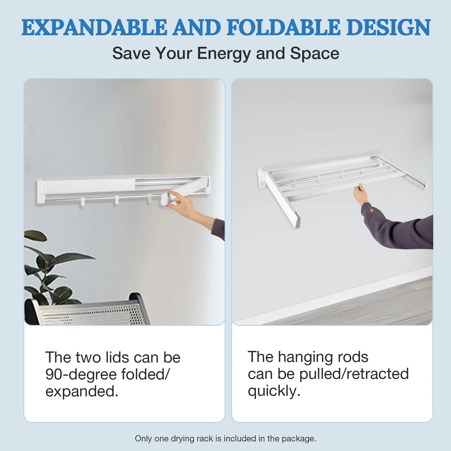 Wall-mounted Laundry Clothes Storage Drying Rack Retractable Invisible Folding Dryer Hanger White 7 Drying Rods